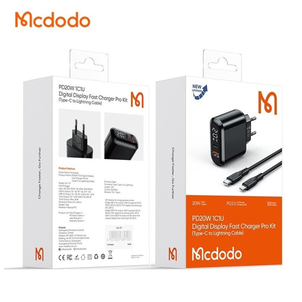 Mcdodo - Mcdodo PD20W Fast Charger Pro Kit 1C1U CH - 717 - Cle Market