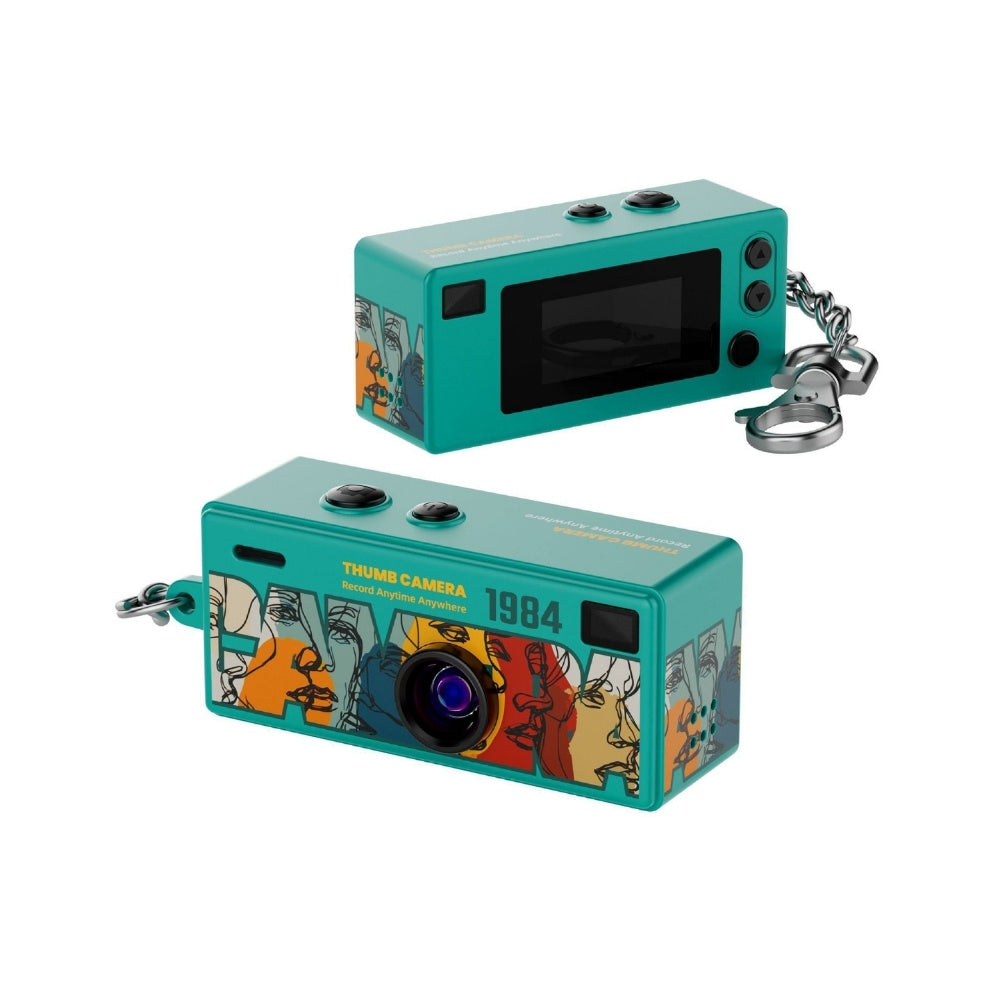 Blue G6 mini keychain camera capturing photos and videos with compact design and versatile functionality.