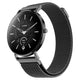 A black smartwatch with a round face and a matching black mesh strap, shown on a plain white background. The watch face displays the brand name 'noise' and a step counter graphic.