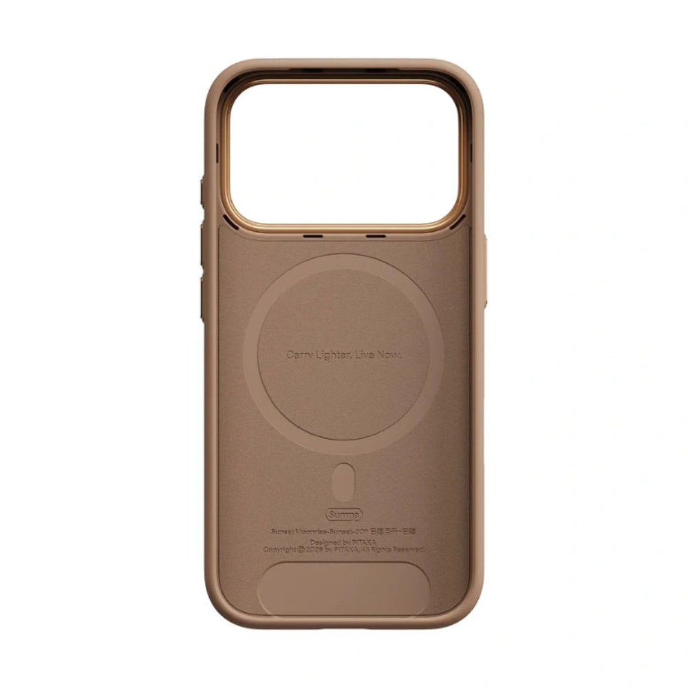 A brown MagSafe-compatible phone case with a built-in wireless charger ring, shown from the back on a solid white background.