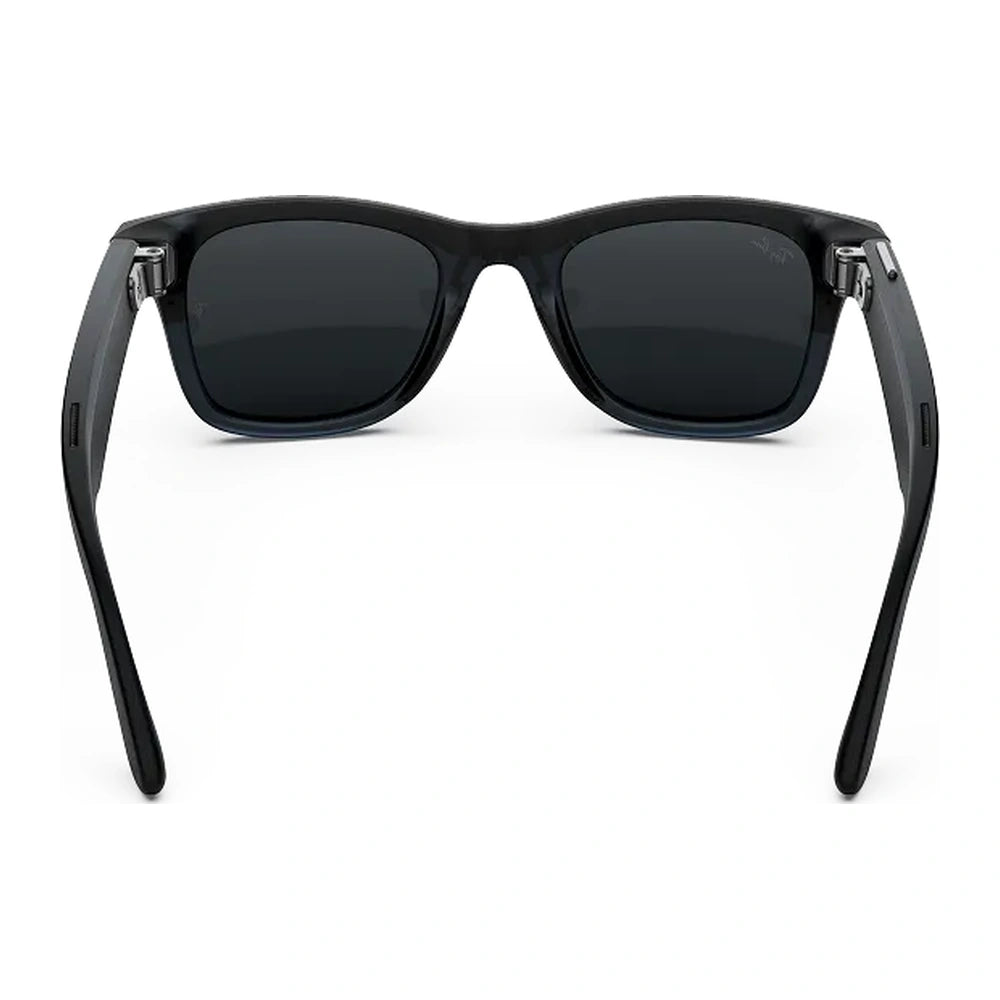 A pair of black sunglasses with dark lenses, shown from the front on a clean white background.