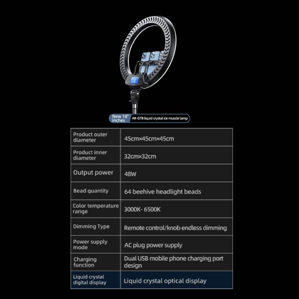 Rtako - Rtako 18 - inch Ring Light with 3 Phone Holder - Cle Market