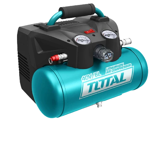 Total TACLI2003 portable cordless air compressor with air tank, carrying handle and pressure gauges