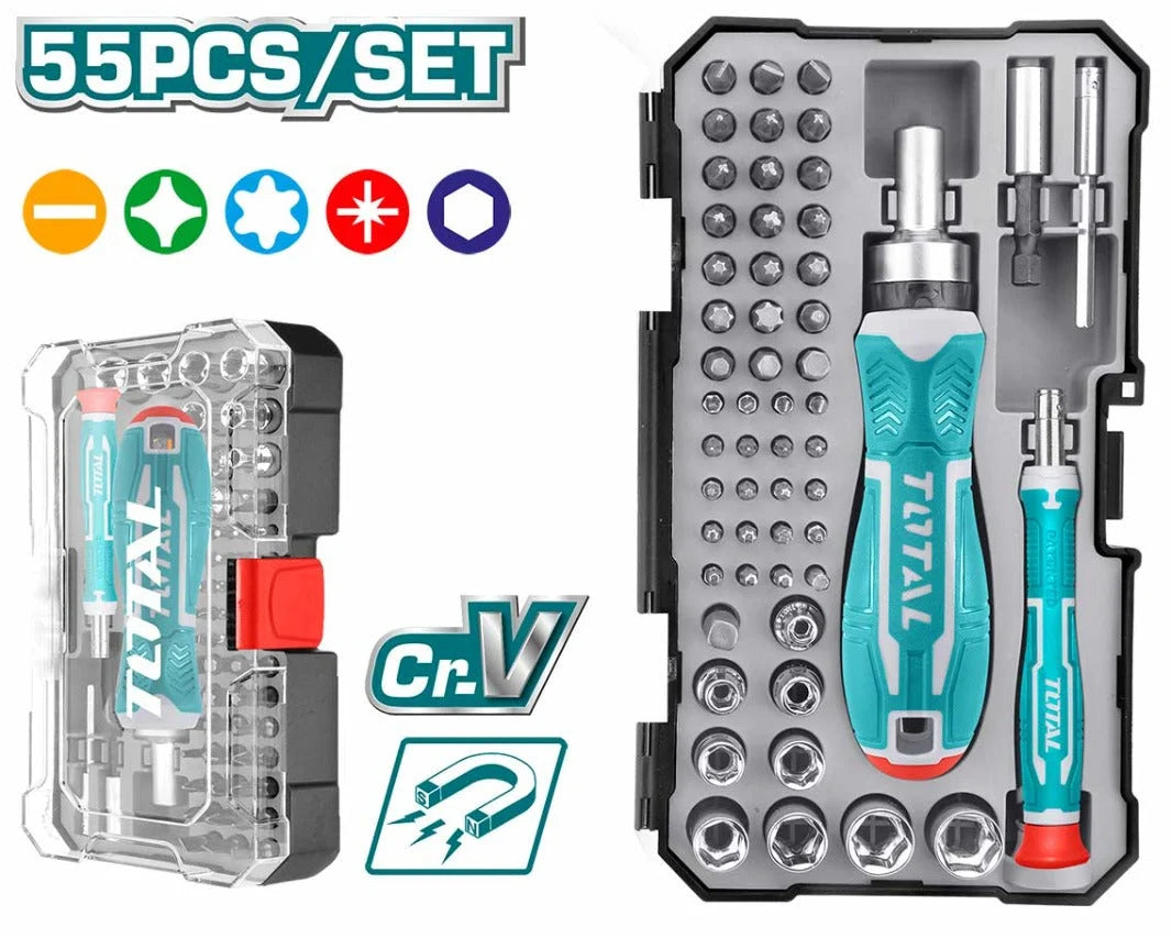 Total TACSD30556 assorted fastening bits with driver components pictured