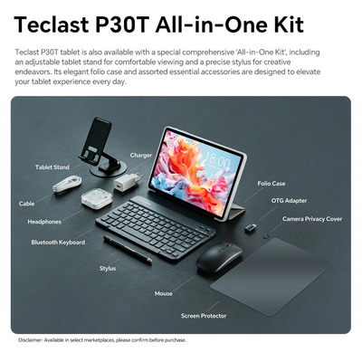 Teclast P30T tablet with Wi-Fi connectivity, featuring a sleek design and large screen for versatile use.