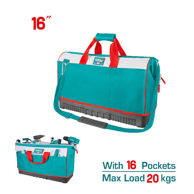 Total THT16163 fabric tool bag with carrying handles and zippered opening