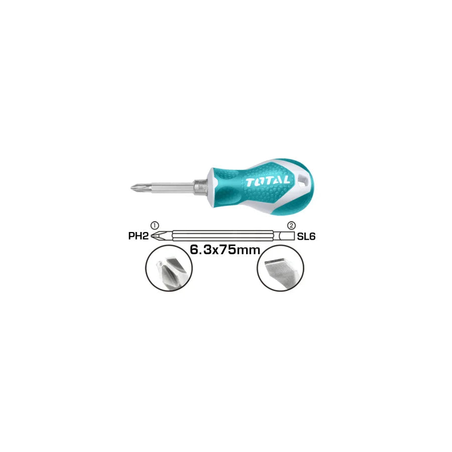 Total THT250216 reversible screwdriver with double-ended shaft and ergonomic handle