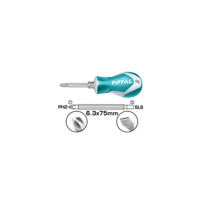 Total THT250216 reversible screwdriver with double-ended shaft and ergonomic handle