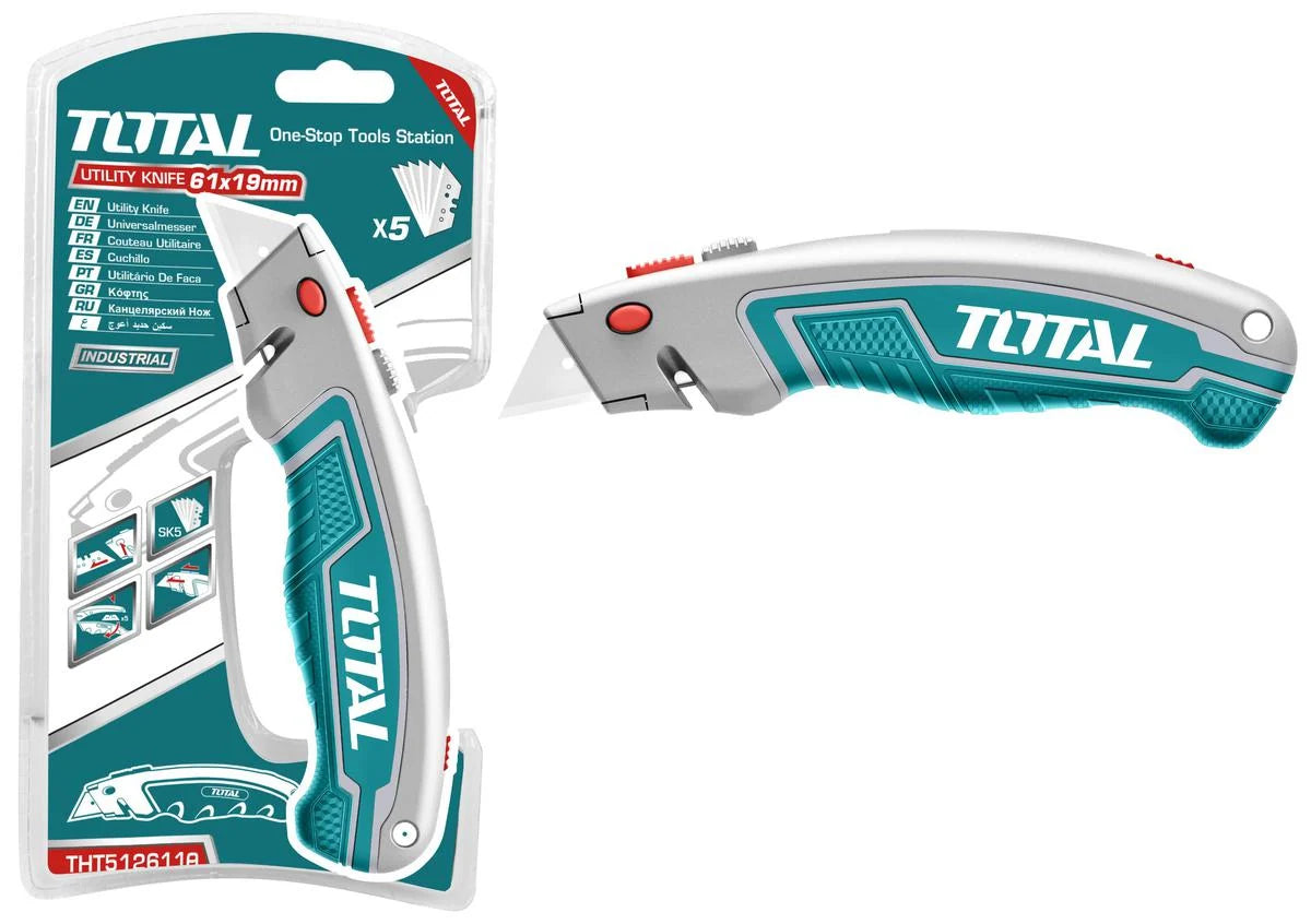 Total THT5126128 utility knife with ergonomic body and replaceable blade