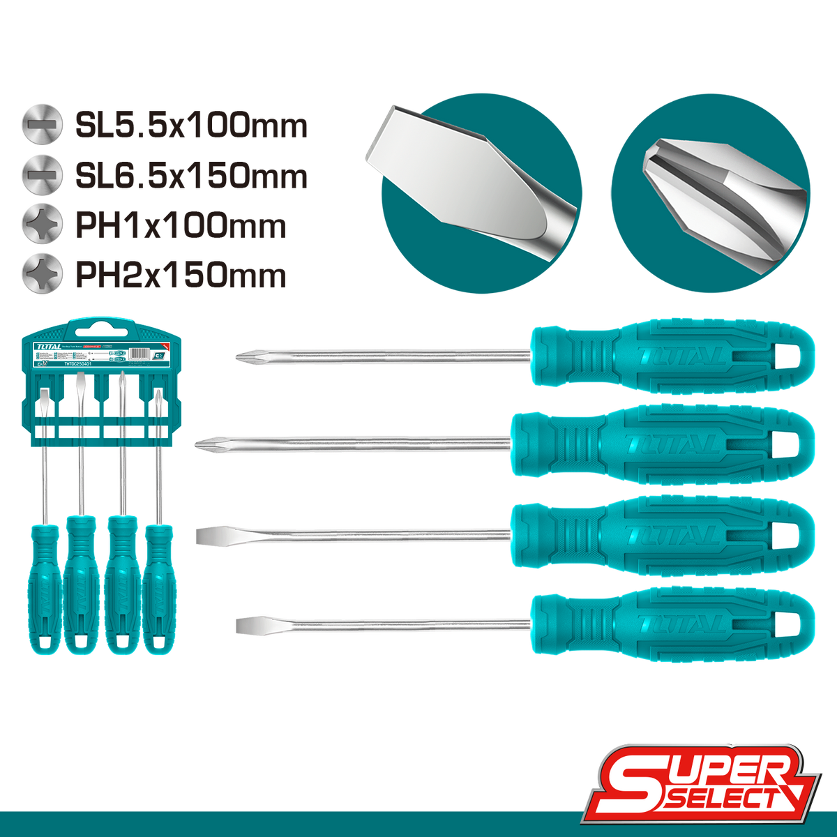 Total THTDC250401 Screwdriver Set, 4pcs - product view