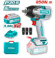 Total TIWLI2085 cordless impact wrench shown with two batteries, charger and socket accessories