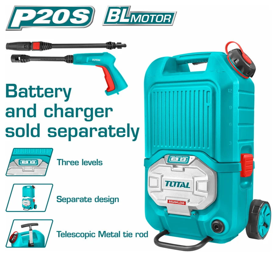 Total TPWLI4006 cordless pressure washer with water tank, hose and spray gun