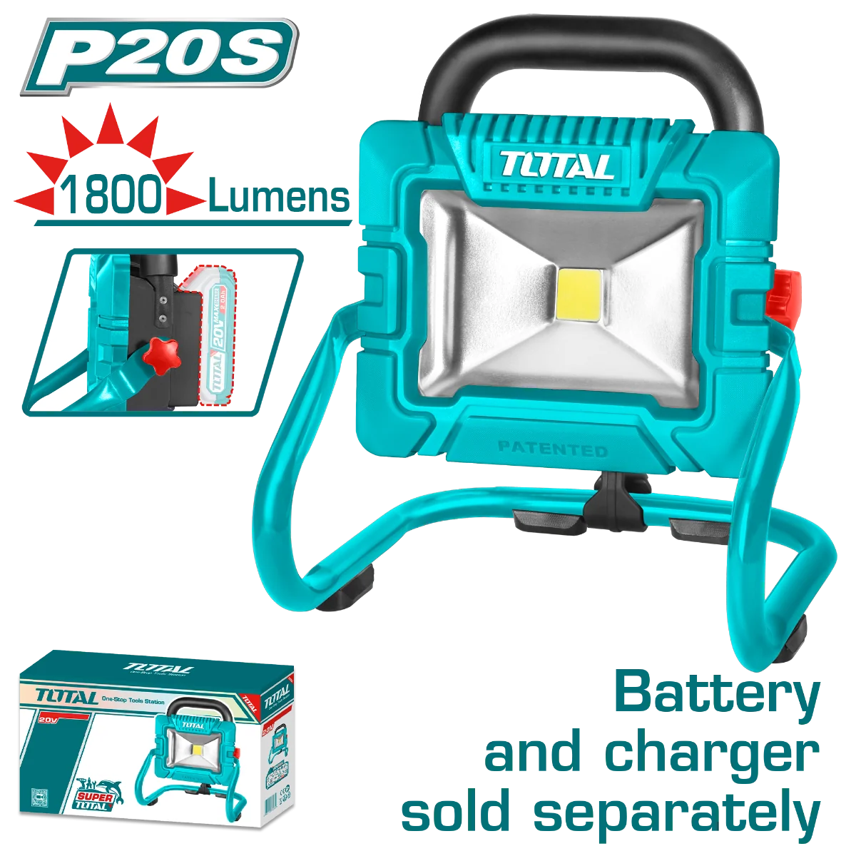 Total TWLI2025 portable LED work light with carrying handle and adjustable support frame